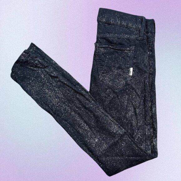 MOTHER Denim The Looker Skinny Jean in Sparkle & Purr Navy Blue & Silver Glitter - Picture 1 of 6